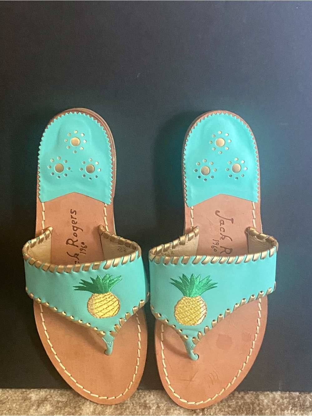 Jack Roger’s Pineapple Turquoise Sandals Sz 9